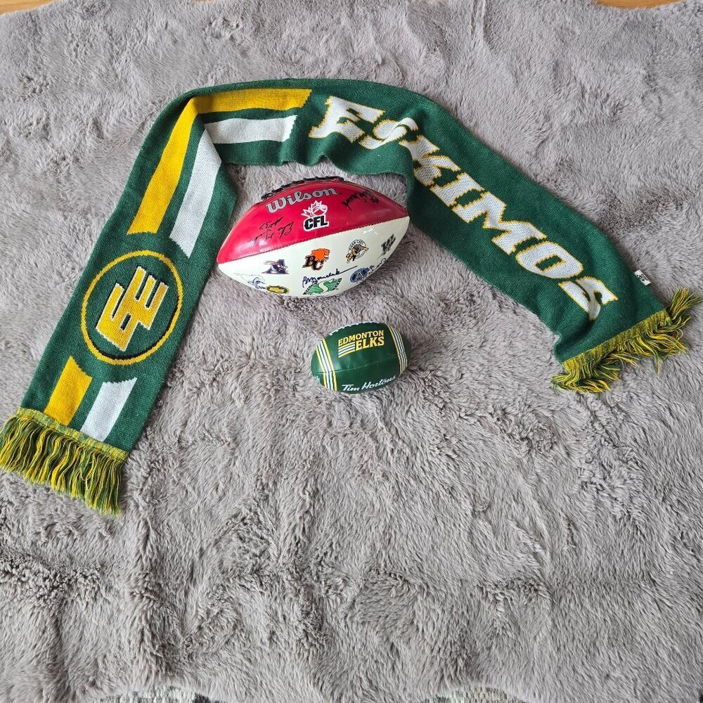 4 x items WILSON EDMONTON ELK signed football and scarf, autographed cap